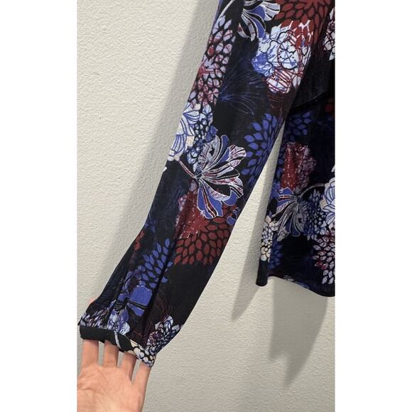 GUESS Size Medium MARINDA Floral Print Long Sleeve Blouse Sheer Boho Flare READ - Picture 6 of 12